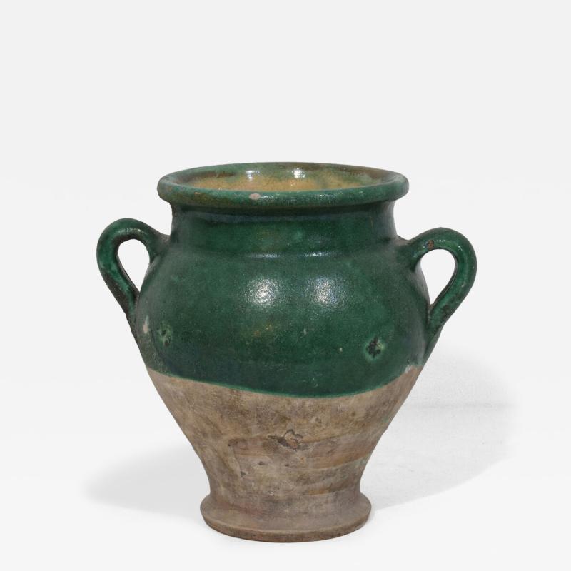 French 19th Century Green Glazed Ceramic Confit Jar Pot