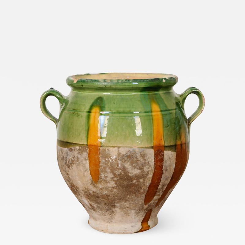 French 19th Century Green and Yellow Glazed Confit Jar