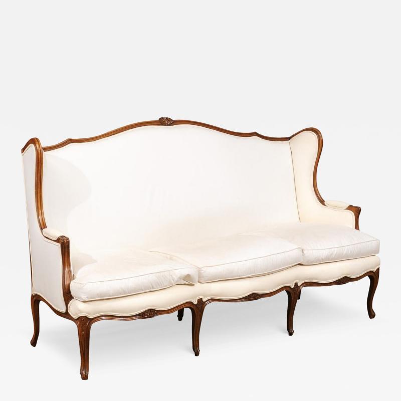French 19th Century Louis XV Style Wooden Three Seat Canap Oreilles h88a