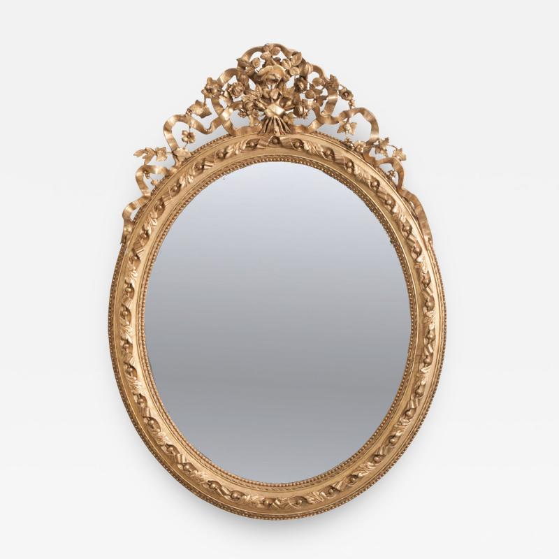 French 19th Century Louis XVI Oval Giltwood Mirror