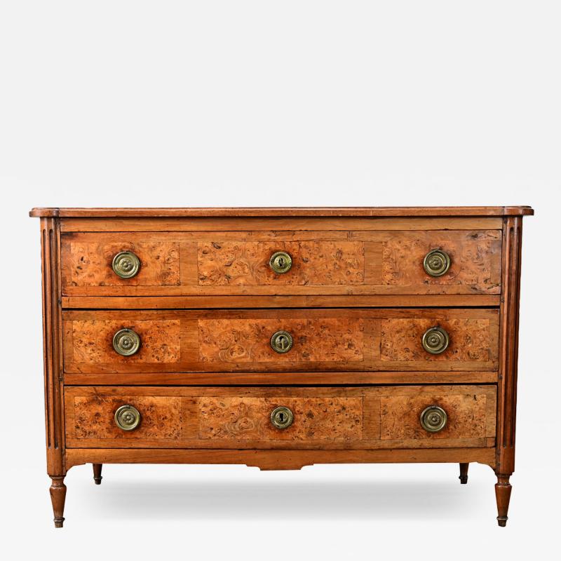 French 19th Century Louis XVI Style Burl Walnut Commode