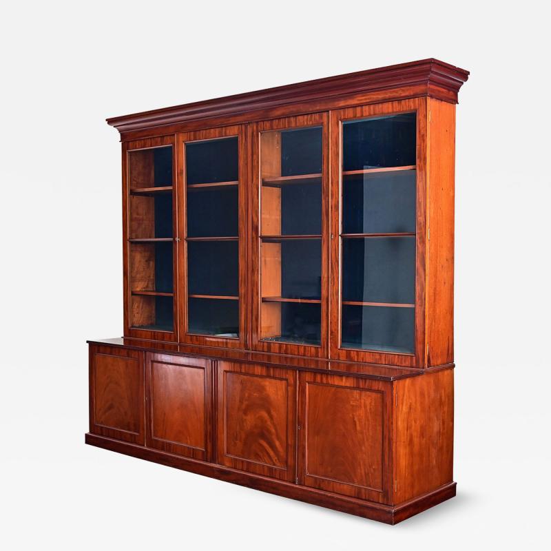 French 19th Century Mahogany Bibliotheque with Blue Velvet Interior