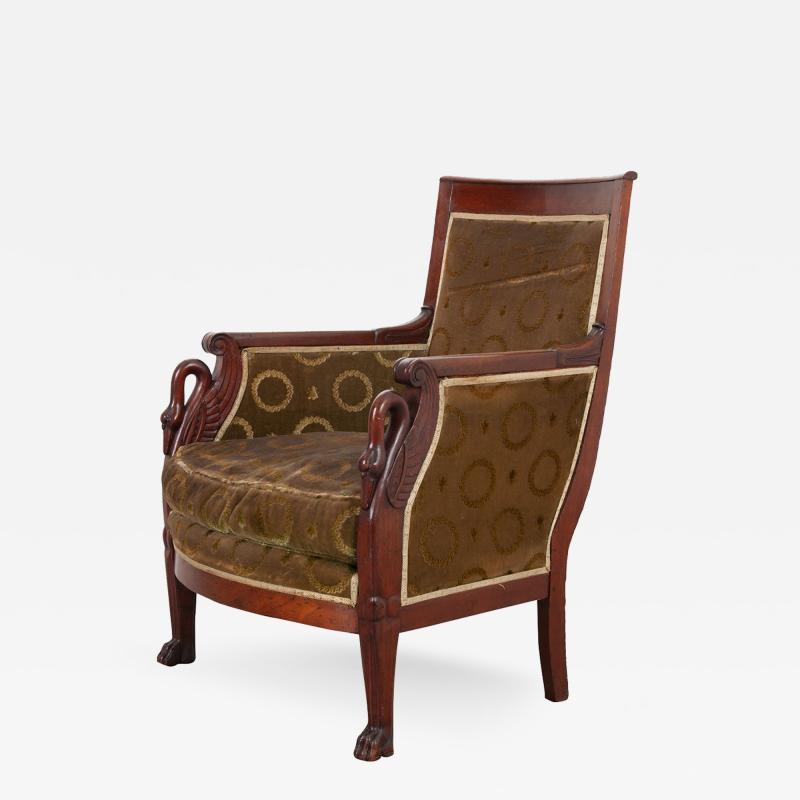 French 19th Century Mahogany Col De Cygne Bergere