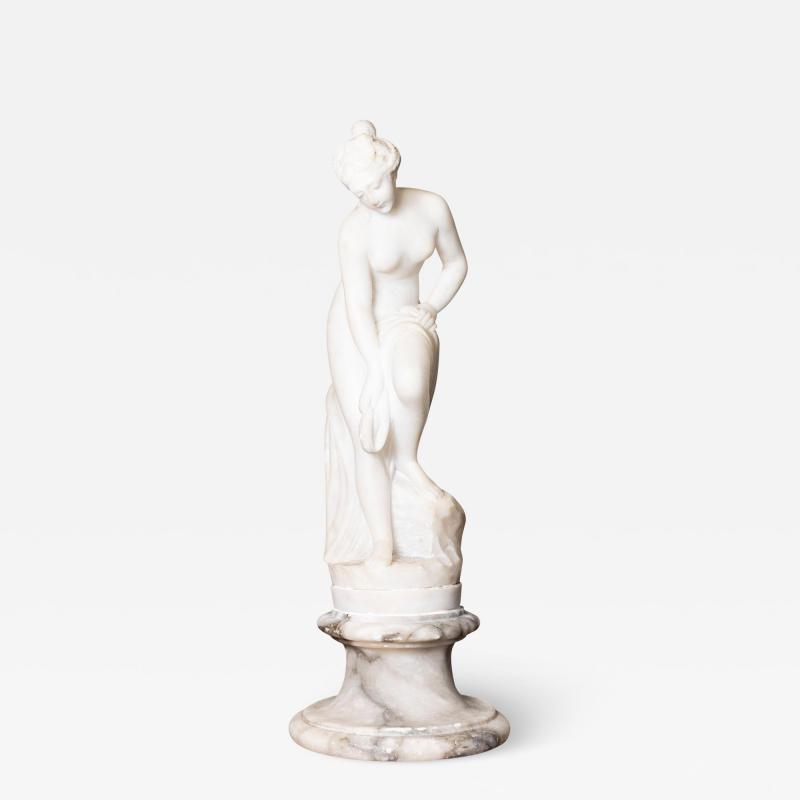 French 19th Century Marble Sculpture of a Nymph after the Bath on Pedestal