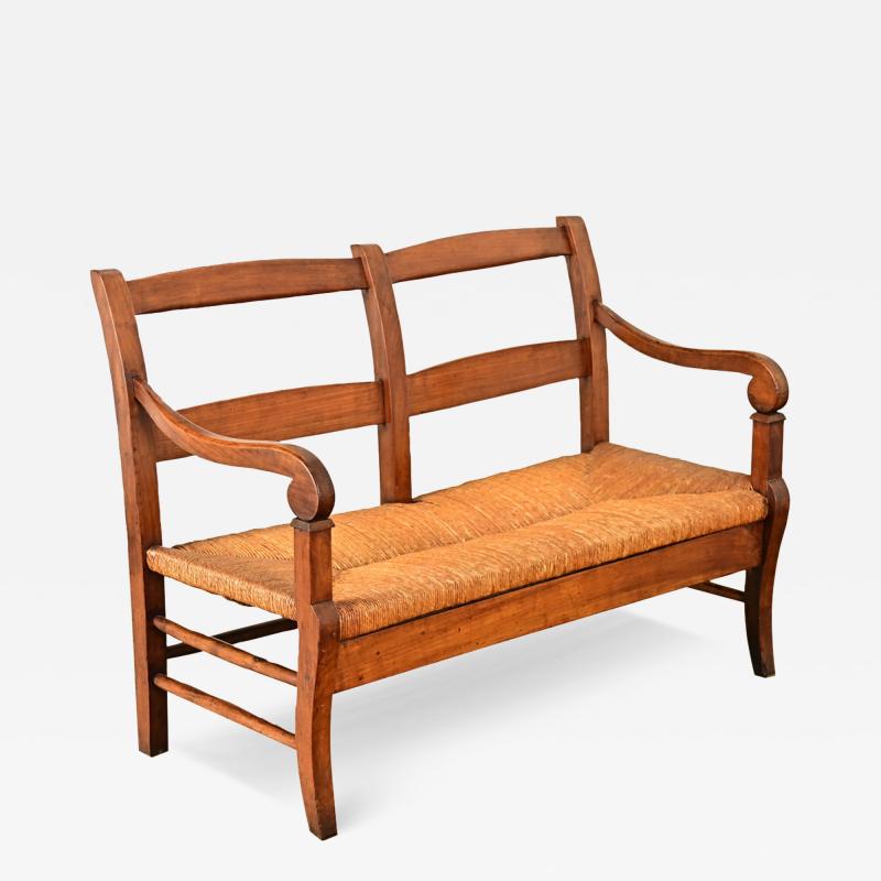 French 19th Century Oak and Rush Seat Bench