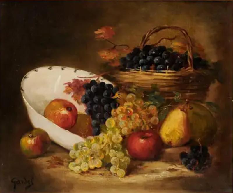 French 19th Century Oil on Canvas Framed Still Life Painting Depicting Fruits
