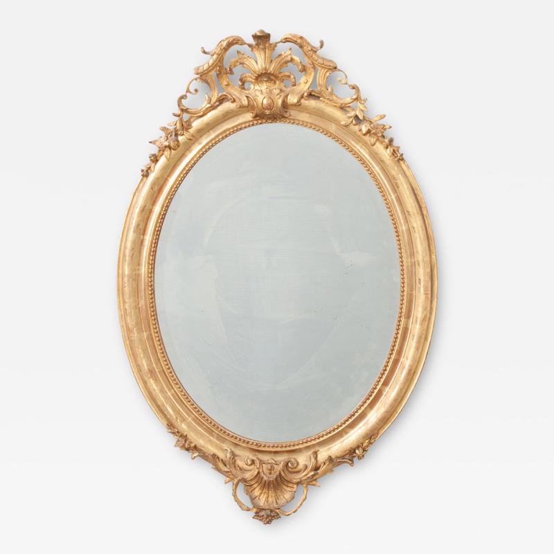 French 19th Century Oval Gold Gilt Mirror