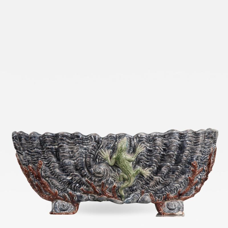 French 19th Century Oyster Shell Barbotine Ceramic Planter