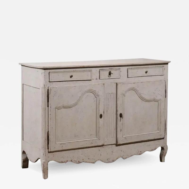 French 19th Century Painted Buffet with Drawers Doors and Distressed Finish