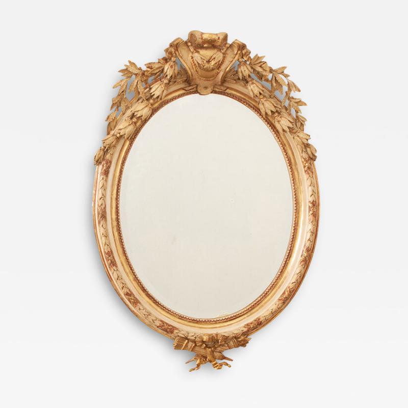 French 19th Century Painted Gilt Oval Mirror