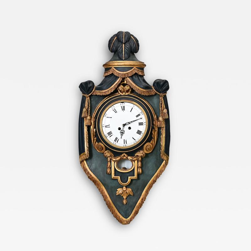 French 19th Century Painted and Parcel Gilt Cartel Wall Clock