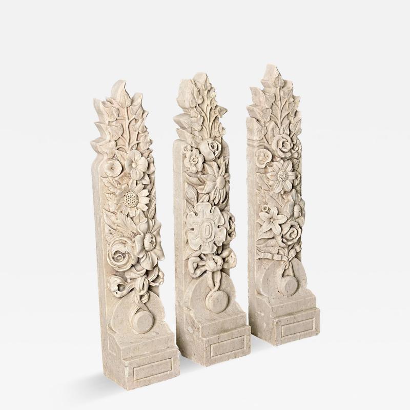 French 19th Century Set of 3 Hand carved Marble Corbels