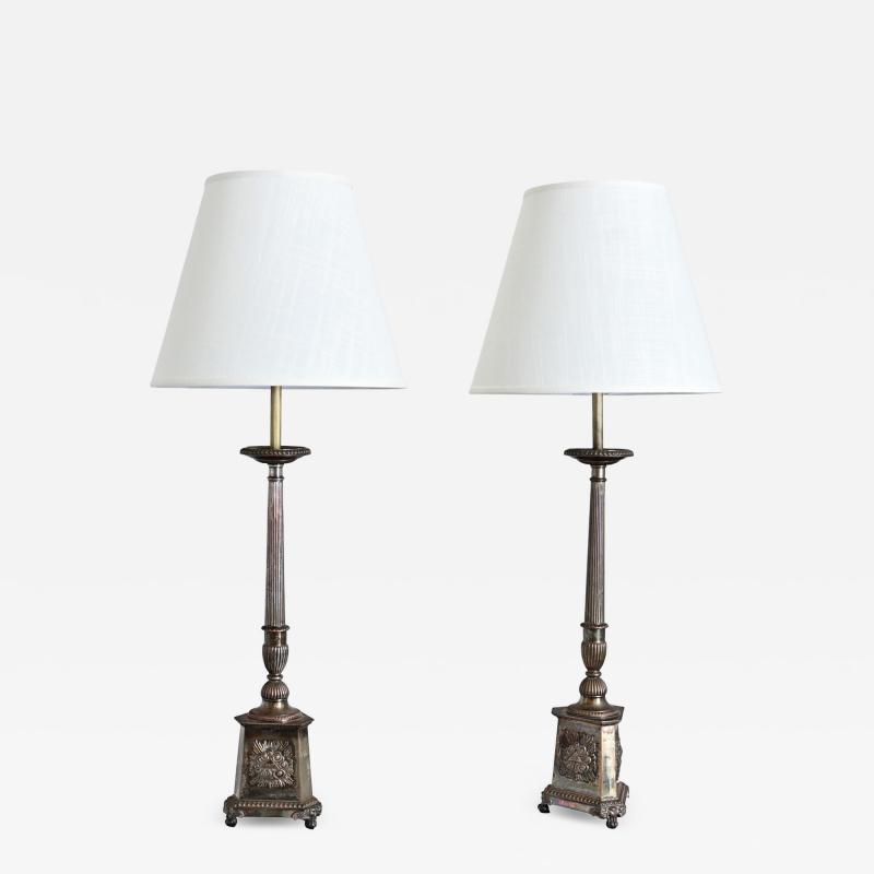 French 19th Century Silverplate Altar Candlestick Lamps