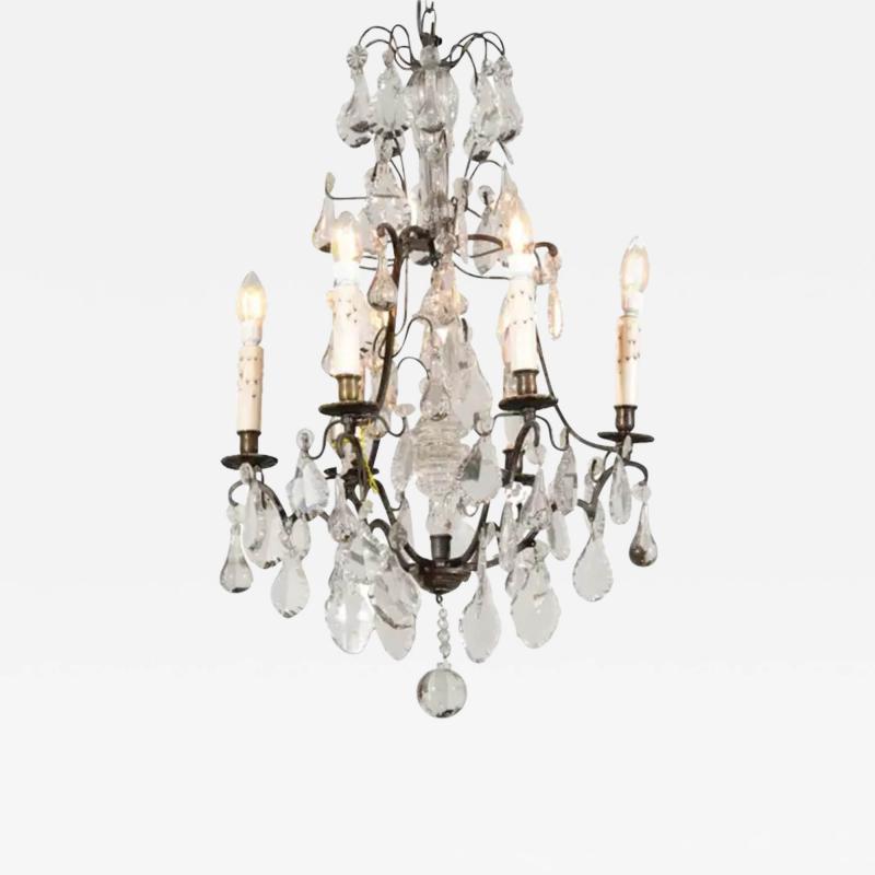 French 19th Century Six Light Brass Chandelier with Pendeloques and Teardrops