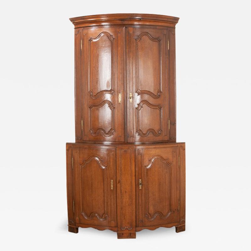 French 19th Century Solid Oak Corner Buffet a deux Corps