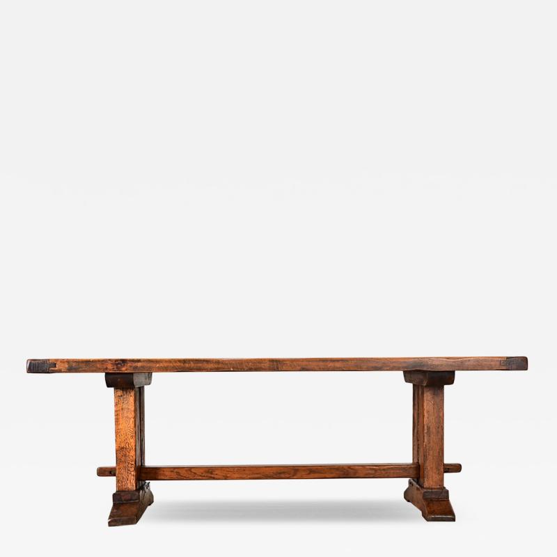 French 19th Century Solid Oak Trestle Base Table