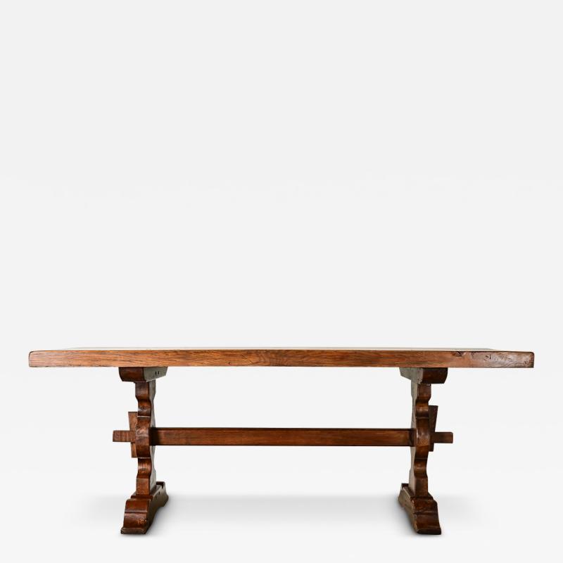 French 19th Century Solid Oak Trestle Table