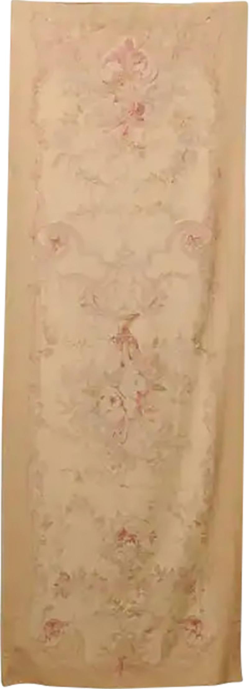 French 19th Century Vertical Hand Woven Tapestry with Floral D cor and Volutes