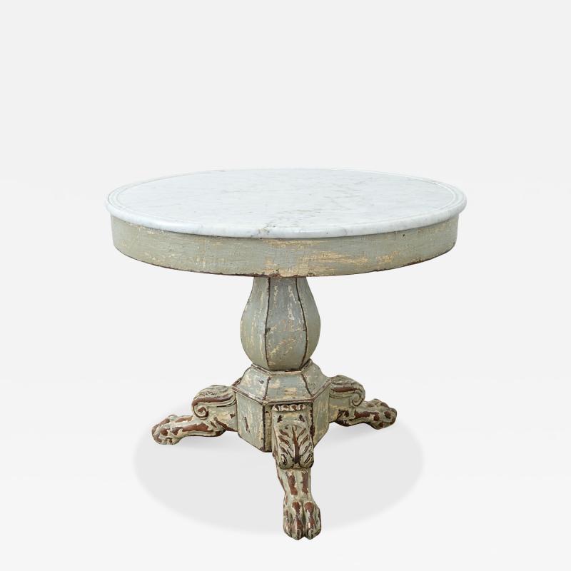 French 19th Century White Marble Top Gueridon with Painted Finish