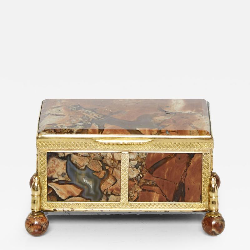 French 19th Century brass red agate stone jewellery box Napoleon III