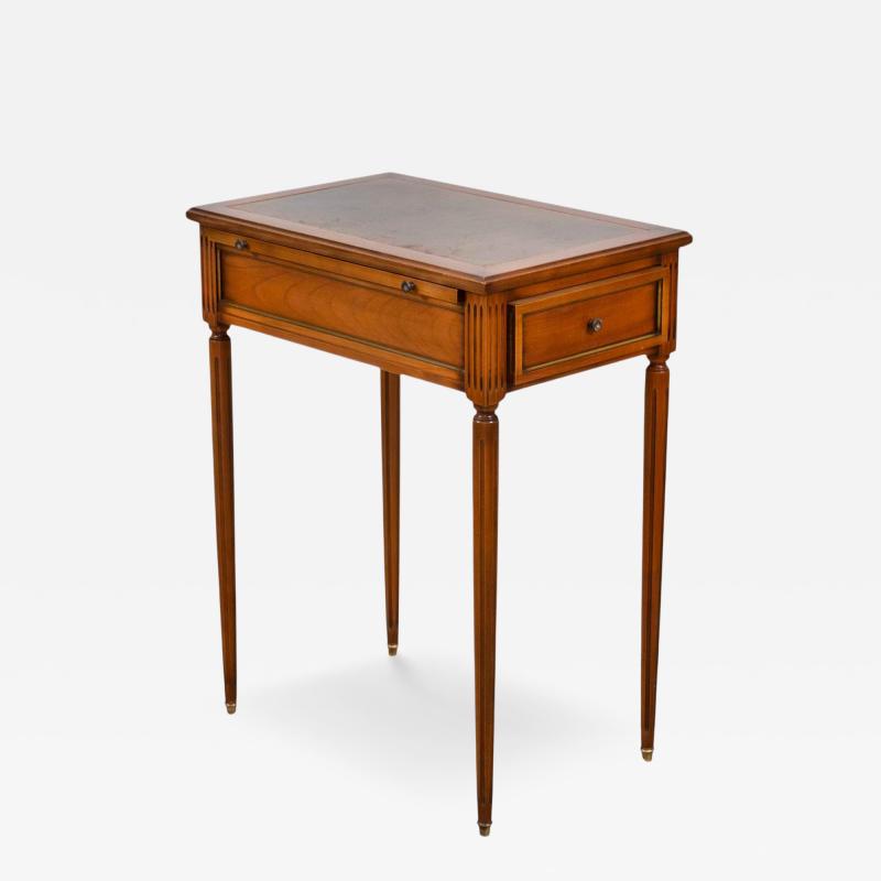 French 20th Century Louis XVI Style Cherrywood Side Table with Leather Top