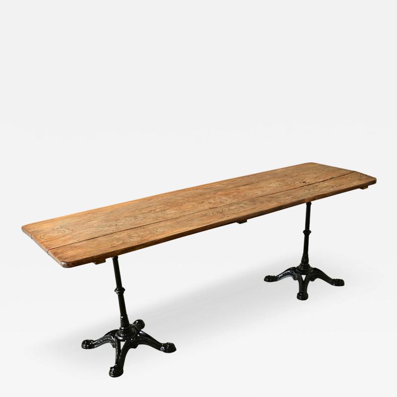French 20th Century Oak Iron Long Bistro Table
