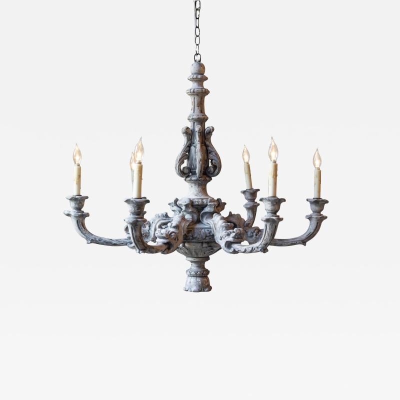 French 20th Century Painted and Carved Wood Chandelier