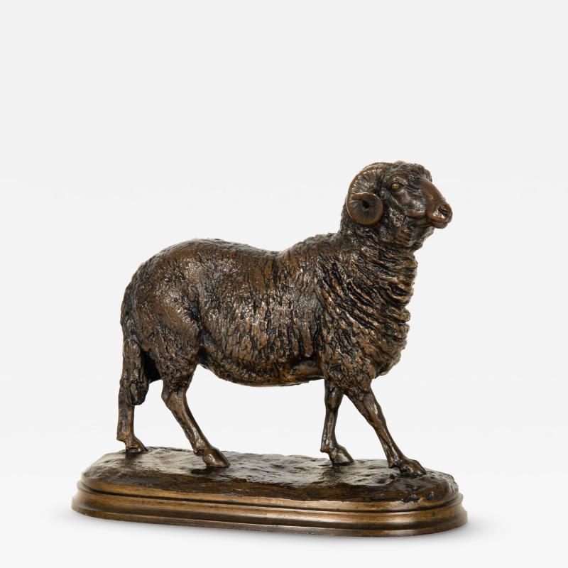 French Antique Bronze Sculpture of Standing Ram Isidore Jules Bonheur