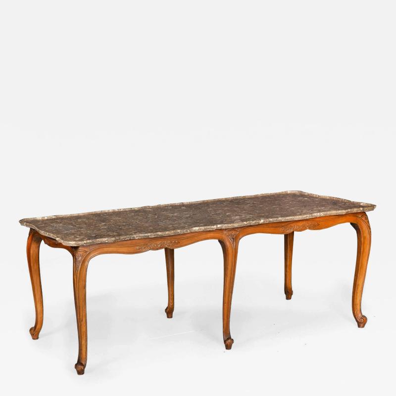 French Antique Carved Walnut Marble Top Low Coffee Cocktail Table