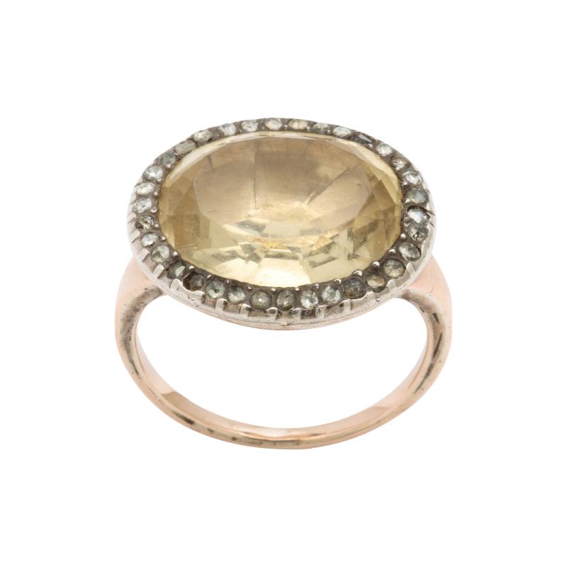 French Antique Georgian Citrine and Rose Diamond and Rose Gold Ring