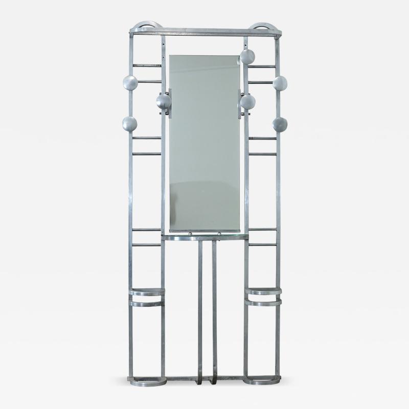 French Art Deco Aluminum Hall Tree with Mirror