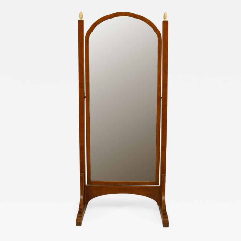 French Art Deco Amboyna Wood Framed Beveled Glass Cheval Mirror