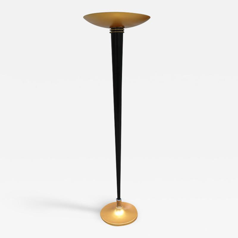 French Art Deco Black Gold Floor Lamp Torchiere 1930s