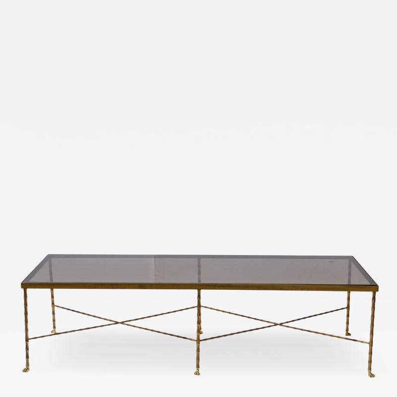 French Art Deco Brass and Mirror Coffee Table Attributed to Maison Bagu s 