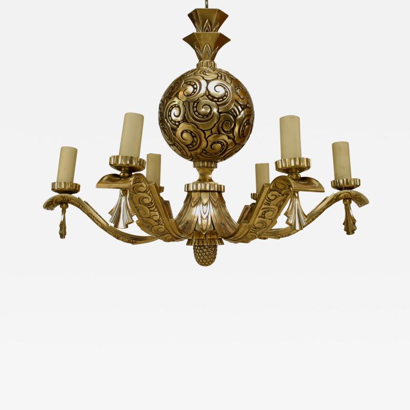 French Art Deco Bronze Chandelier