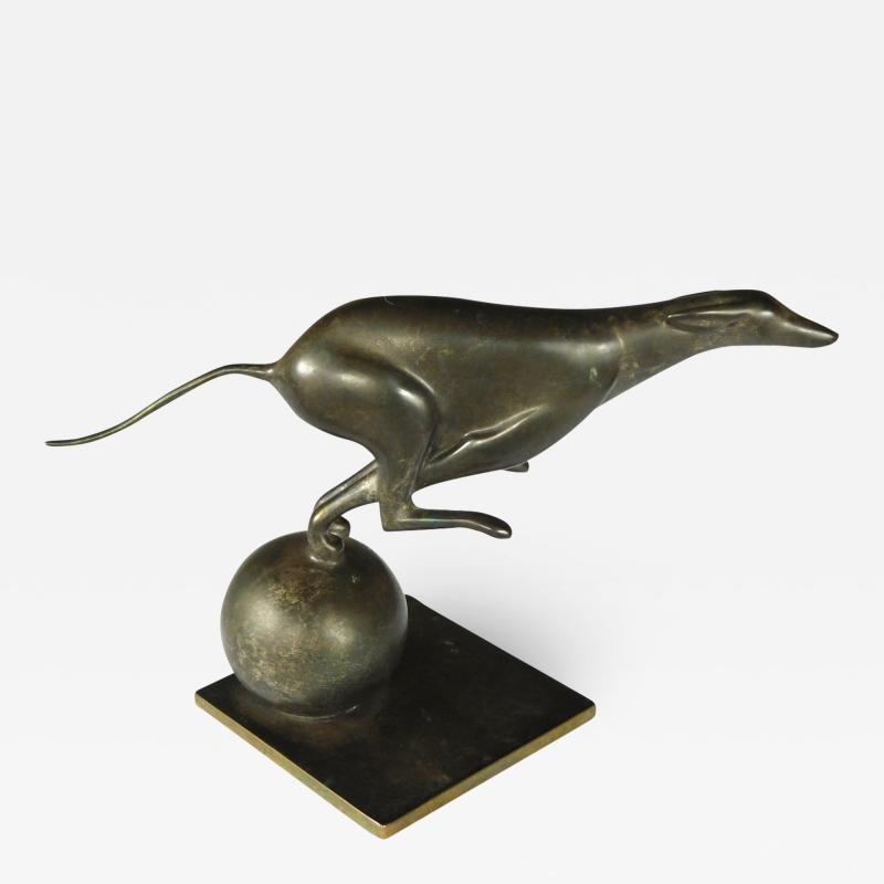 French Art Deco Bronze Greyhound Sculpture