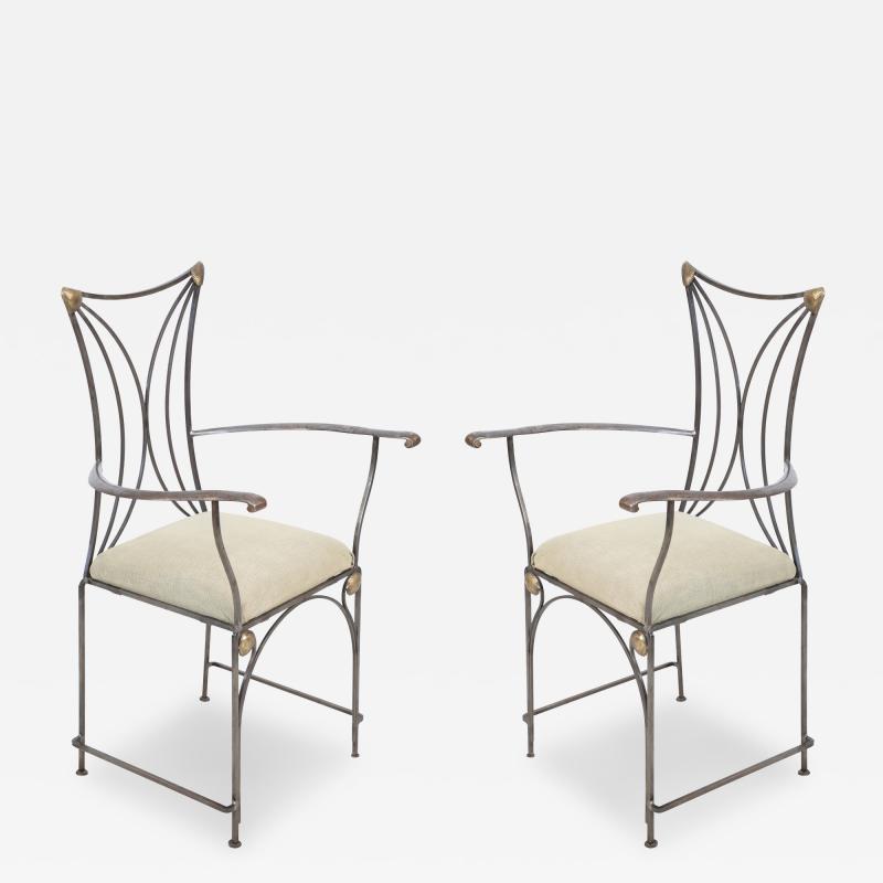 French Art Deco Cartier Brass and Steel Arm Chairs
