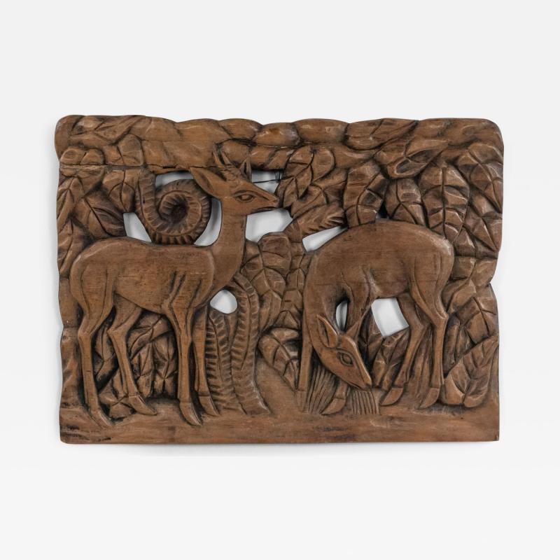 French Art Deco Carved Walnut Wall Plaque