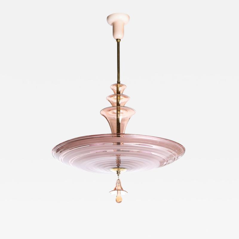 French Art Deco Chandelier with Smoked Rose Glass