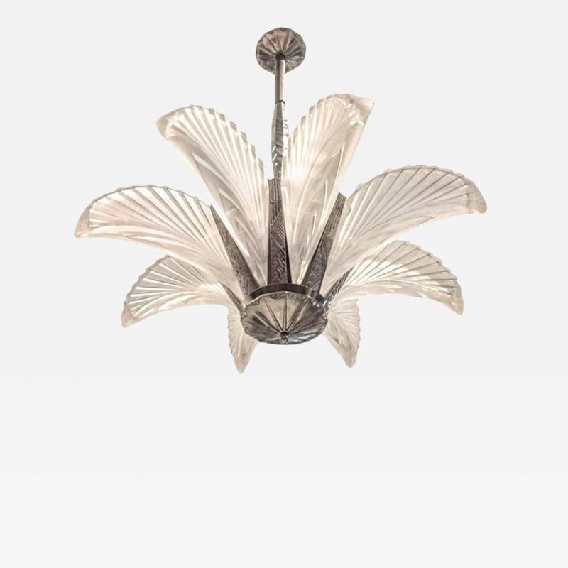 French Art Deco Eight Panels Feather Chandelier