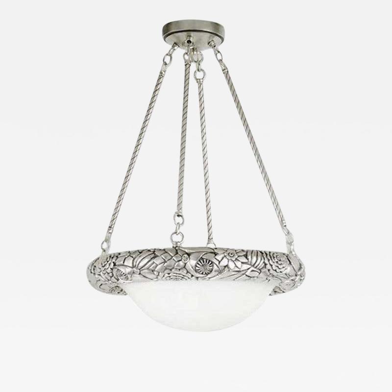 French Art Deco Flower Sphere Pendant Chandelier