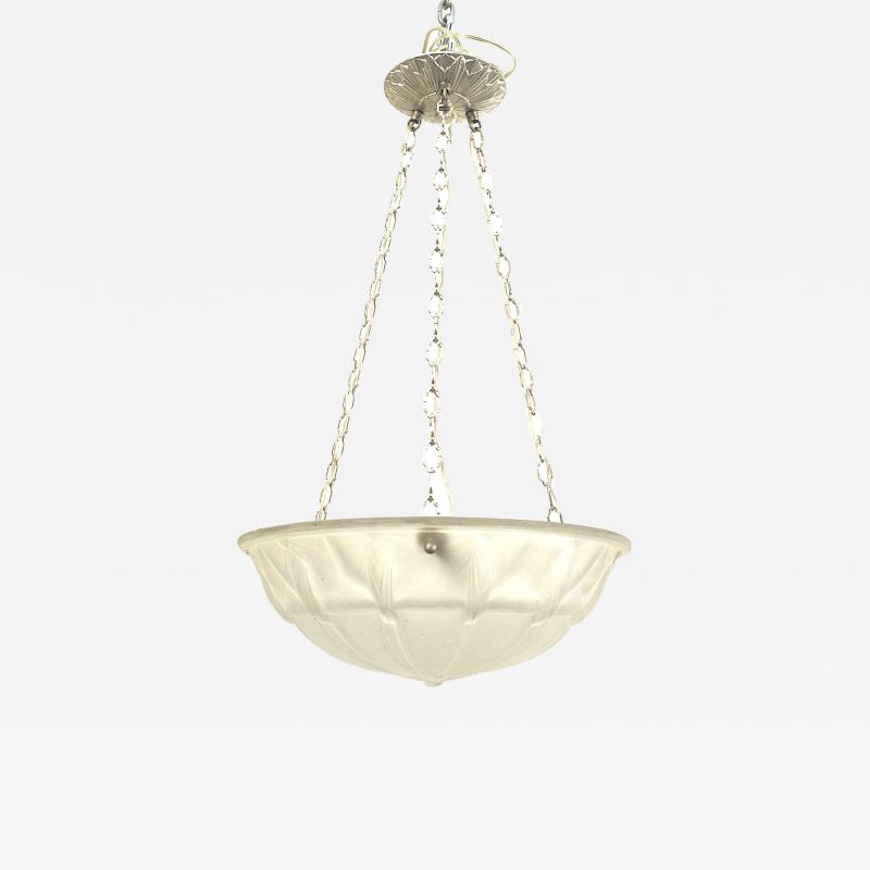 French Art Deco Frosted Glass Bowl Pendant Chandelier