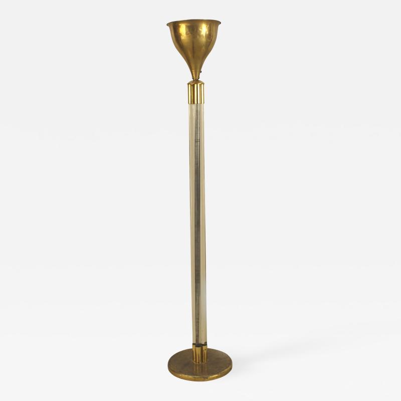 French Art Deco Gilt Brass and Lucite Floor Lamp