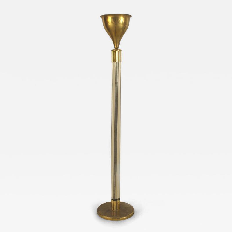 French Art Deco Gilt Brass and Lucite Floor Lamp