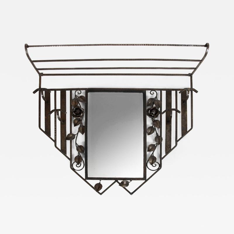 French Art Deco Iron Mirror Coat Rack circa 1930