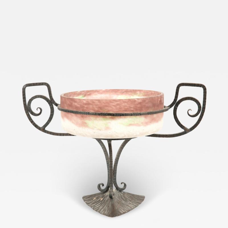 French Art Deco Iron and Glass Compote