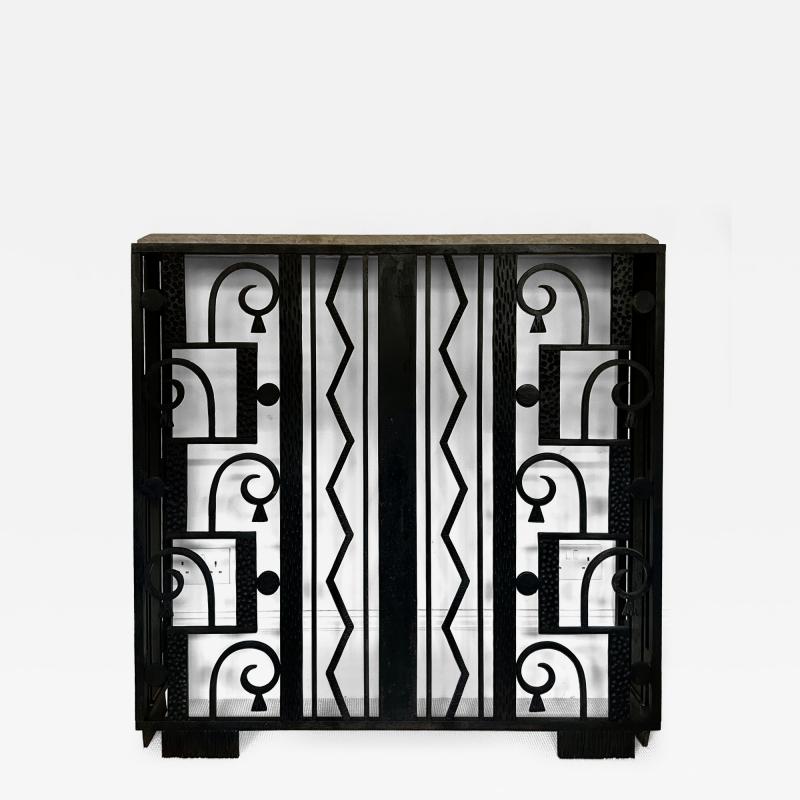 French Art Deco Large Console with Beige Marble Top cica 1925