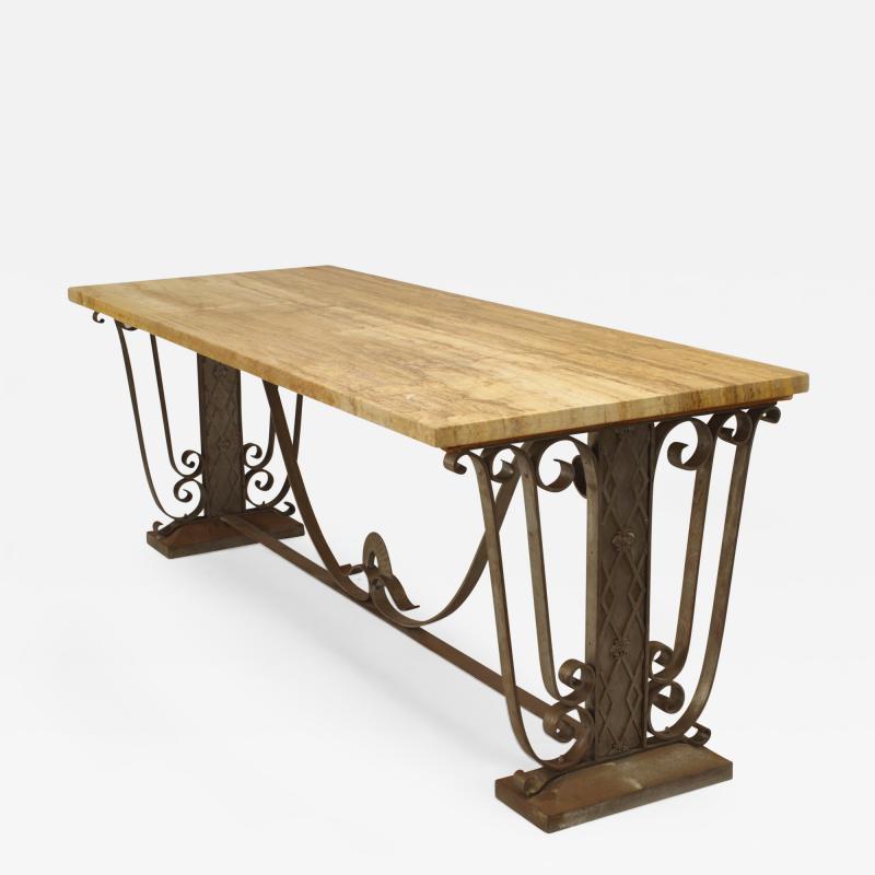 French Art Deco Large Rectangular Iron Scroll Side Center Table