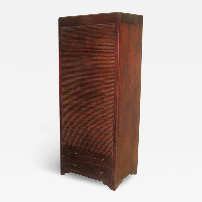 French Art Deco Mahogany Roll Top Cabinet Storage Armoire 1930