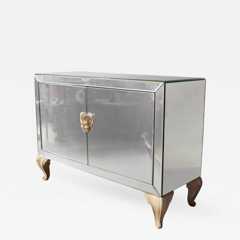 French Art Deco Mirrored Buffet or Commode with Wooden Legs and Handles